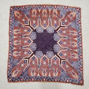 Oscar De La Renta Large Wool Scarf Graphic Print Gold Threads Accessory Street.